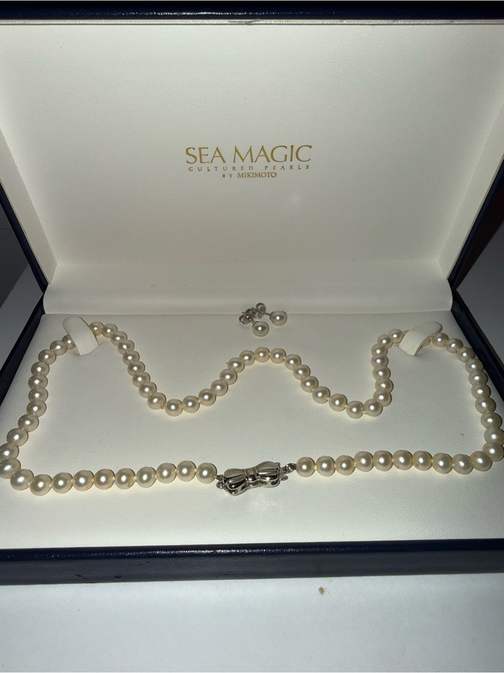 Sea Magic Cream Pearl Necklace and Stud Earrings Set by Mikimoto